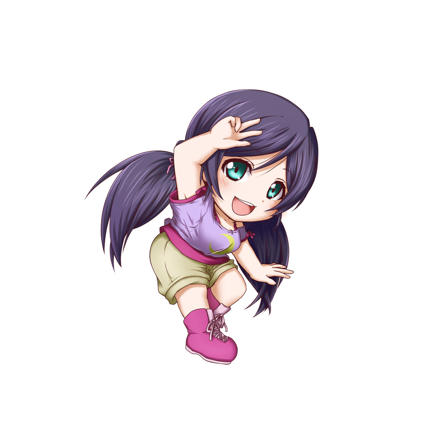 black_hair chibi crescent green_eyes highres kuena long_hair love_live! love_live!_school_idol_project low_twintails off_shoulder shorts solo toujou_nozomi twintails
