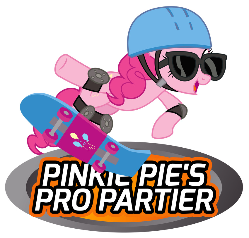 absurd_res alpha_channel english_text equine eyewear female feral friendship_is_magic hair hi_res horse mammal masemj my_little_pony pink_hair pinkie_pie_(mlp) pony skate_board solo sunglasses text