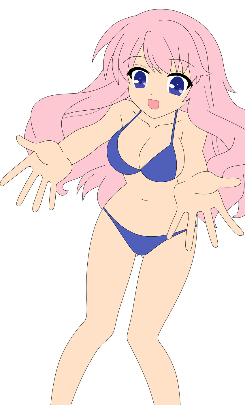 1girl absurdres baka_to_test_to_shoukanjuu bikini blue_eyes breasts busty covered_nipples erect_nipples hair_ornament hairclip highres himeji_mizuki legs long_hair navel photoshop pink_hair smile solo swimsuit thighs vector_trace