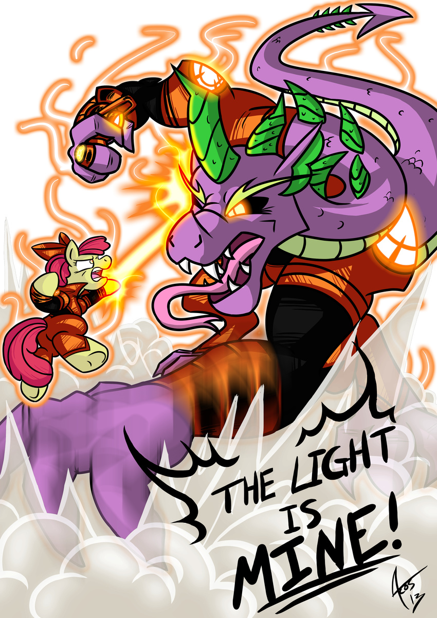 absurd_res alpha_channel angry apple_bloom_(mlp) bow clothing crossover cynos-zilla dragon english_text equine female fight forked_tongue friendship_is_magic fur glowing glowing_eyes greed green_lantern_(series) hi_res horse long_tongue mammal my_little_pony open_mouth orange_lantern plain_background pony purple_scales red_fur ring signature smile solo spike_(mlp) text tongue tongue_out transparent_background yellow_fur