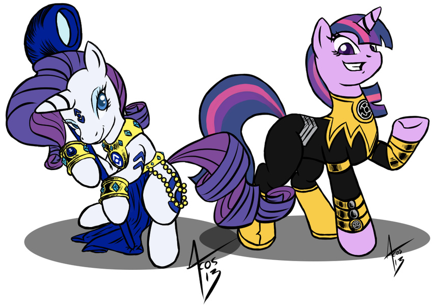 alpha_channel clothing crossover cynos-zilla duo english_text equine female friendship_is_magic green_lantern_(series) horn horse indigo_lantern indigo_tribe insane mammal my_little_pony plain_background pony rarity_(mlp) ring signature sinestro_corps smile text transparent_background twilight_sparkle_(mlp) unicorn yellow_lantern