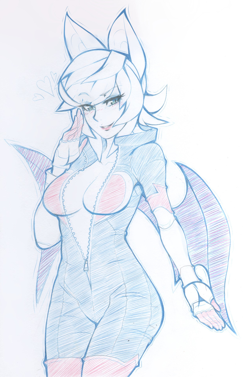 animal_ears antiheld bad_id bad_tumblr_id bat_ears bat_wings bodysuit boots breasts fingerless_gloves full-length_zipper gloves green_eyes highres humanization large_breasts rouge_the_bat short_hair sideboob solo sonic_the_hedgehog thigh_boots thighhighs unzipped wings zipper