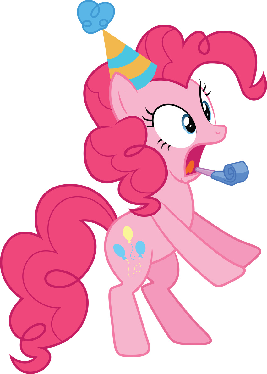 absurd_res alpha_channel blue_eyes cutie_mark equine female feral friendship_is_magic hair hi_res horse mammal my_little_pony open_mouth party_hat pink_hair pinkie_pie_(mlp) plain_background pony quanno3 solo transparent_background vector