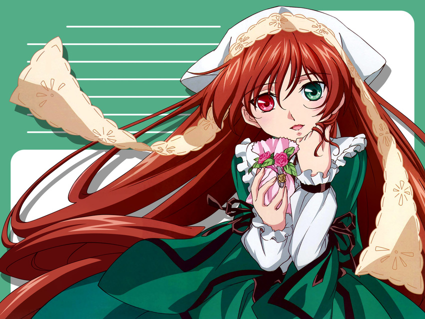 brown_hair heterochromia highres long_hair rozen_maiden solo suiseiseki tamura_masafumi