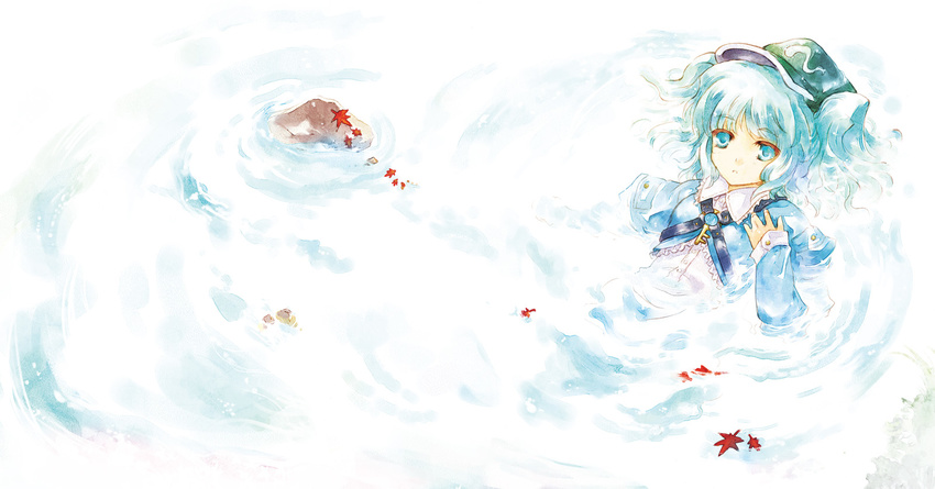 blue_eyes blue_hair hat highres kawashiro_nitori short_hair solo tokiame touhou twintails two_side_up water