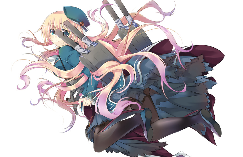 atago_(kantai_collection) black_gloves blonde_hair blush breasts gloves hat highres kantai_collection large_breasts long_hair looking_at_viewer military military_uniform pantyhose sesield smile solo uniform