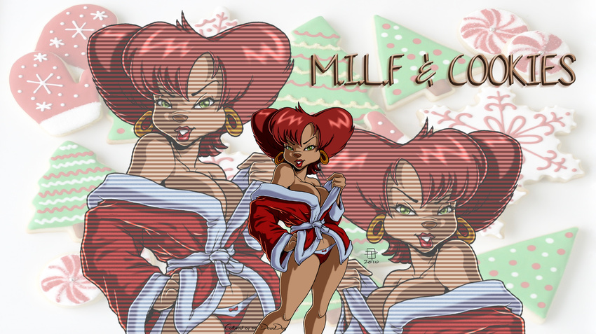 brown_nose callmepoo cleavage clothed clothing ear_piercing english_text female goof_troop green_eyes hair lips looking_at_viewer milf mother panties parent peg_pete piercing red_hair red_lips robe short_hair smile solo standing text thighs underwear undressing