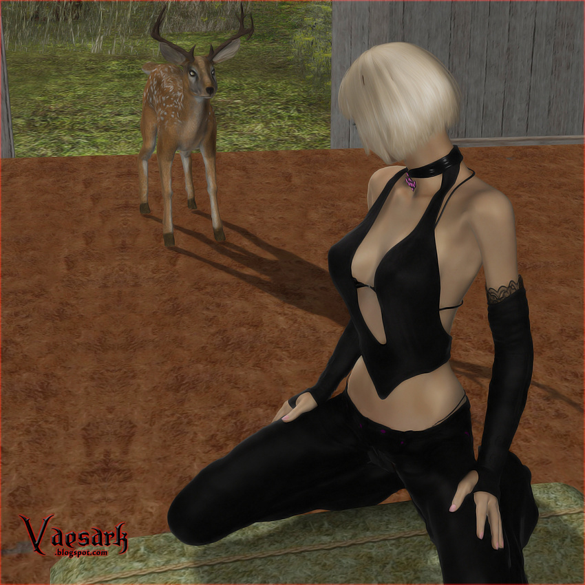 antlers blonde_hair cervine clothed clothing deer female hair horn human male mammal straight vaesark