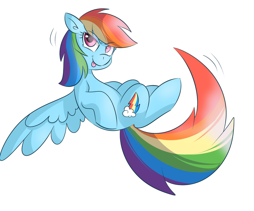 blue_fur cutie_mark equine female flying friendship_is_magic fur hair hi_res mammal multi-colored_hair my_little_pony pegasus plain_background purple_eyes rainbow_dash_(mlp) rainbow_hair solo tongue white_background wings wizardglitter