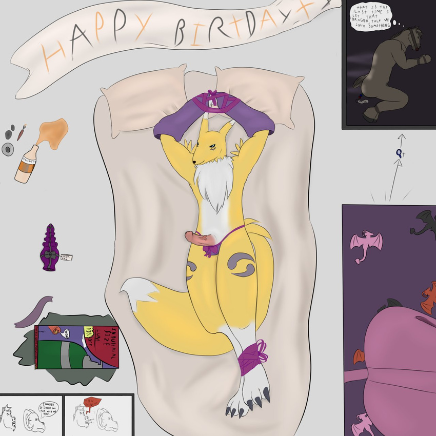 arkanum arkanum_zilong avoid_posting ball_gag bdsm birthday bondage bound digimon equine frison gag horse incertion insertion jaleo male mammal nude penetration presenting presenting_penis renamon sex_toy solo