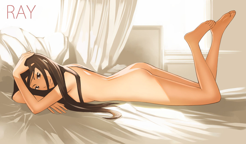 barefoot brown_hair long_hair lying nude ray_(manga) soles solo yoshitomi_akihito