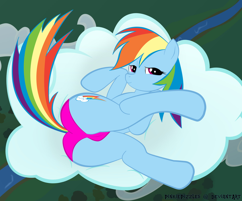 butt equine female feral friendship_is_magic hi_res horse looking_at_viewer mammal my_little_pony panties pegasus pinkiepizzles pony rainbow_dash_(mlp) smile solo underwear wings