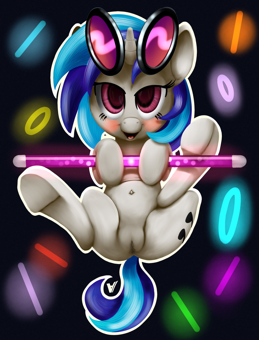 &forall; bedroom_eyes blush equine eyewear female friendship_is_magic glasses horn mammal my_little_pony neon_lights purple_eyes pussy unicorn vinyl_scratch_(mlp)