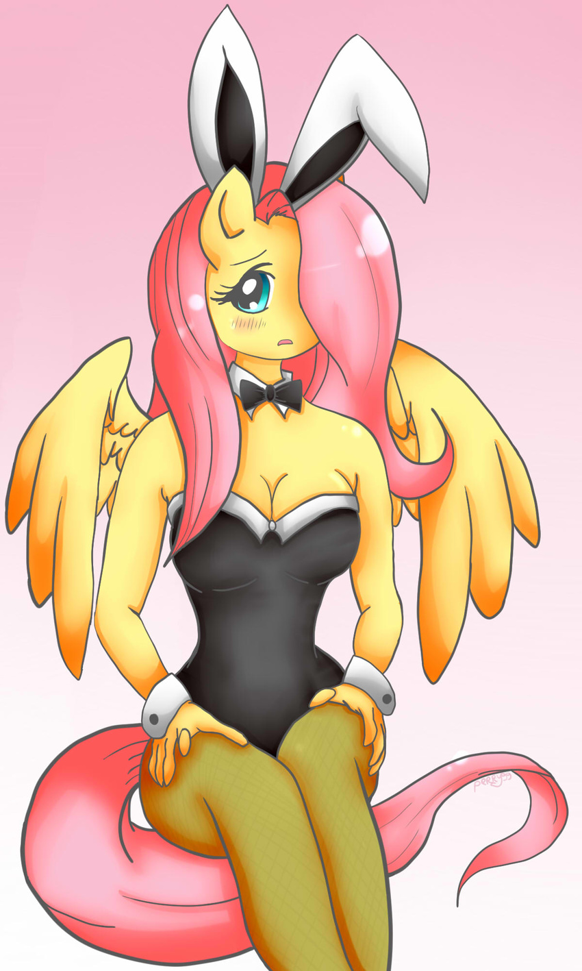 anthro blush bow_tie cleavage clothed clothing equine female fluttershy_(mlp) friendship_is_magic hair horse little littlepony mammal my my_little_pony pegasus perry99 pink_hair playboy_suit rabbit_ears shy solo wings
