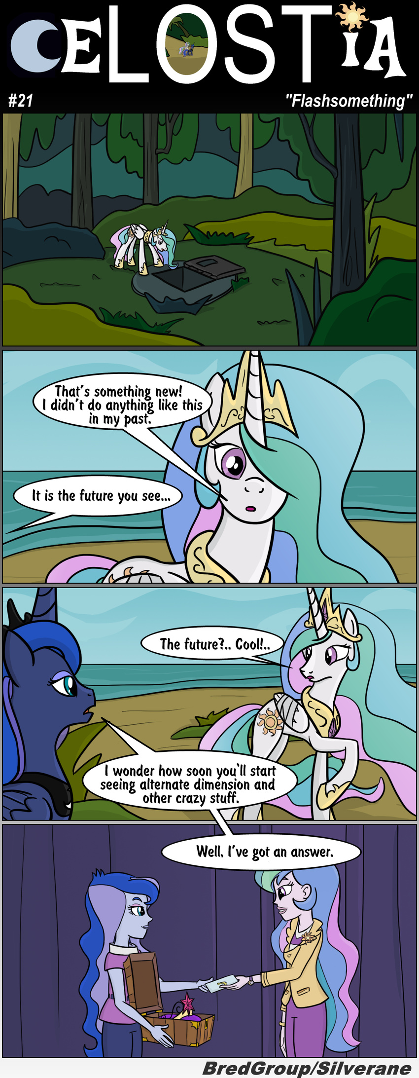 beach blue_fur blue_hair bredgroup cannabis comic crossover crown cutie_mark english_text equestria_girls equine female feral friendship_is_magic fur hair hatch horn horse human humanized long_hair mammal multi-colored_hair my_little_pony pony princess_celestia_(mlp) princess_luna_(mlp) purple_eyes royalty sea seaside sibling silverane sisters teal_eyes text water winged_unicorn wings