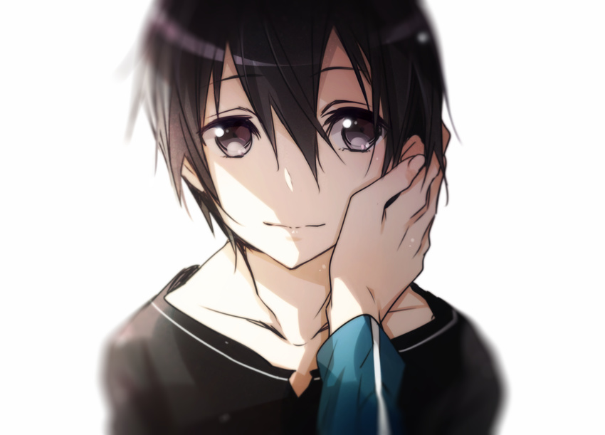 black_eyes black_hair hand_on_another's_face jianmo_sl kirito male_focus md5_mismatch pov sword_art_online