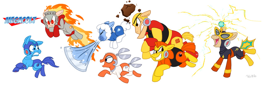 blue_eyes blue_fur bomb_man brown_eyes cut_man elec_man electricity equine eyes_closed feral fire fire_man fur group guts_man horse ice ice_man male mammal mega_man_(character) mega_man_(series) my_little_pony open_mouth plain_background ponification pony red_eyes rocks running signature transparent_background wiirdo_(artist)