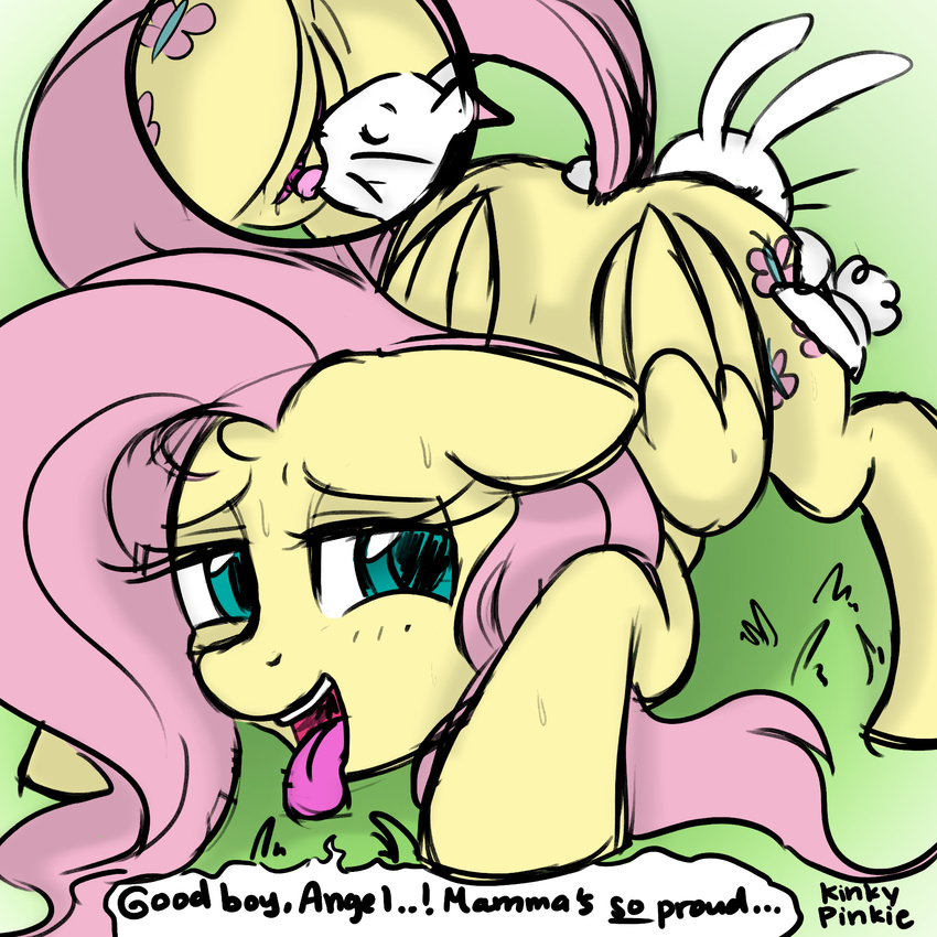 blush butt cunnilingus cutie_mark dialog duo english_text equine female feral fluttershy_(mlp) friendship_is_magic fur hair hi_res horn horse interspecies kinkypinkie lagomorph long_hair male mammal monochrome my_little_pony nude open_mouth oral oral_sex pegasus plain_background pony pussy rabbit sex straight text tongue tongue_out vaginal wings