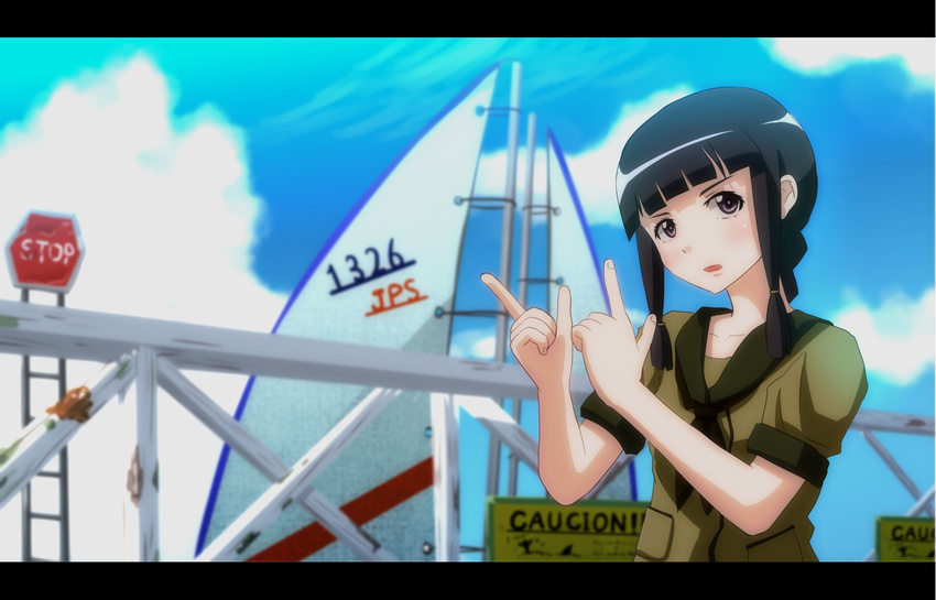 anime_coloring black_hair engrish kantai_collection kitakami_(kantai_collection) ranguage short_hair sign solo tomon_(slash0410)