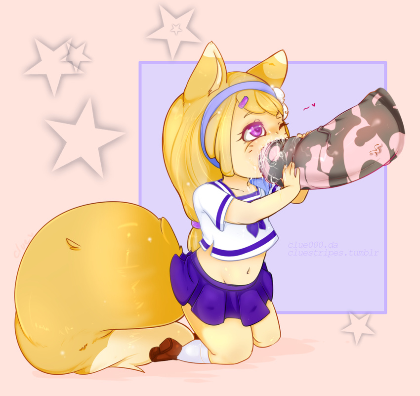 big_penis canine chibi clue_(artist) cub cum disembodied_penis fellatio female feral fox fox_ears huge_penis human interspecies kneeling male mammal one_eye_closed oral oral_sex penis school_uniform sex side_view skirt star straight thick_penis young