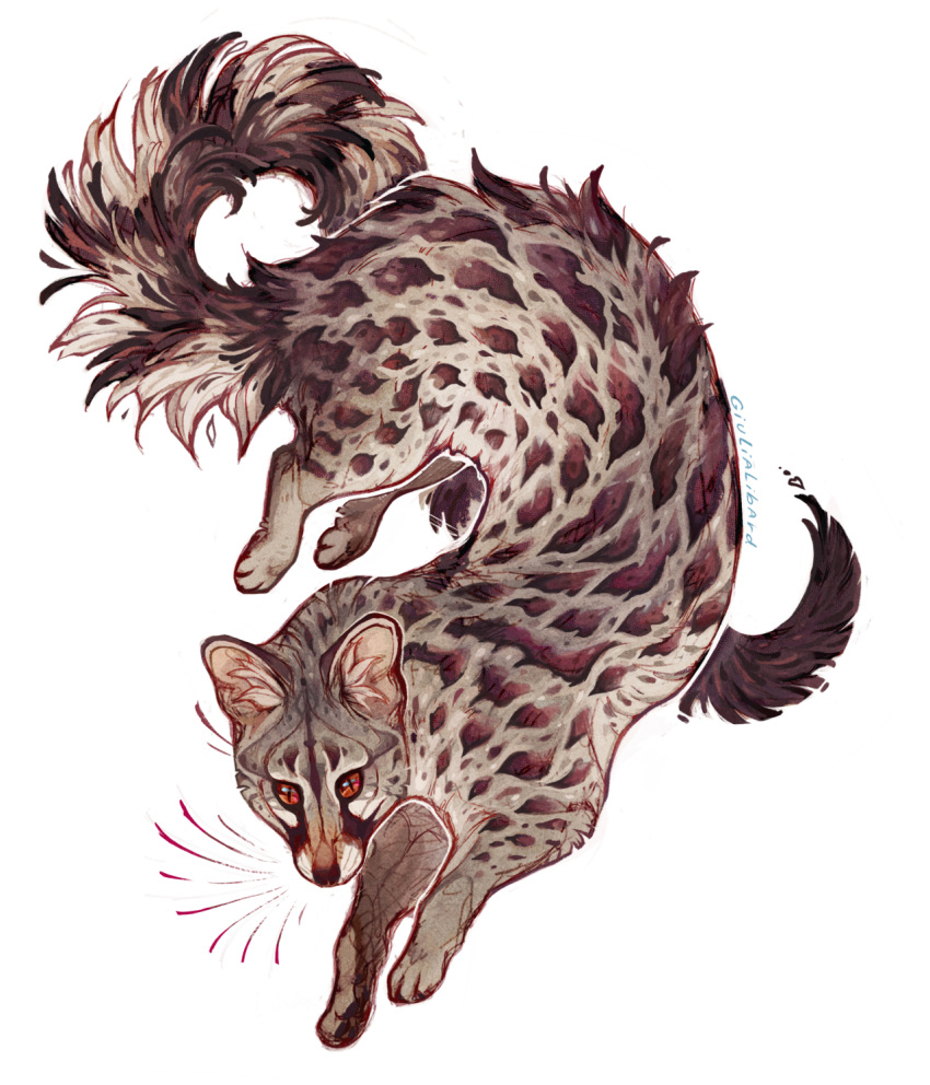 &lt;3 2018 ambiguous_gender brown_fur digital_media_(artwork) feral fur genet giulialibard mammal red_eyes signature simple_background solo viverrid whiskers white_background