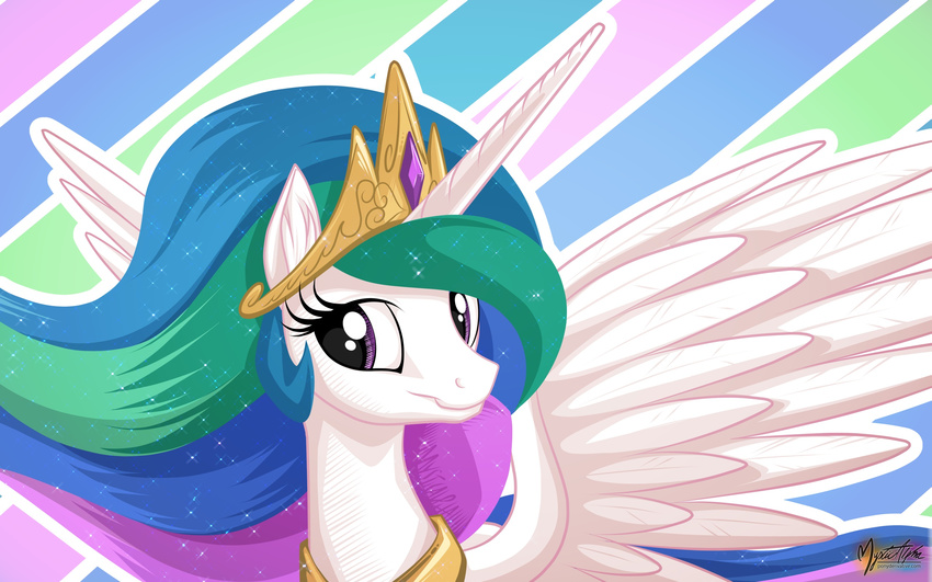 equine female feral friendship_is_magic horn horse looking_at_viewer mammal my_little_pony mysticalpha pony princess_celestia_(mlp) smile solo winged_unicorn wings