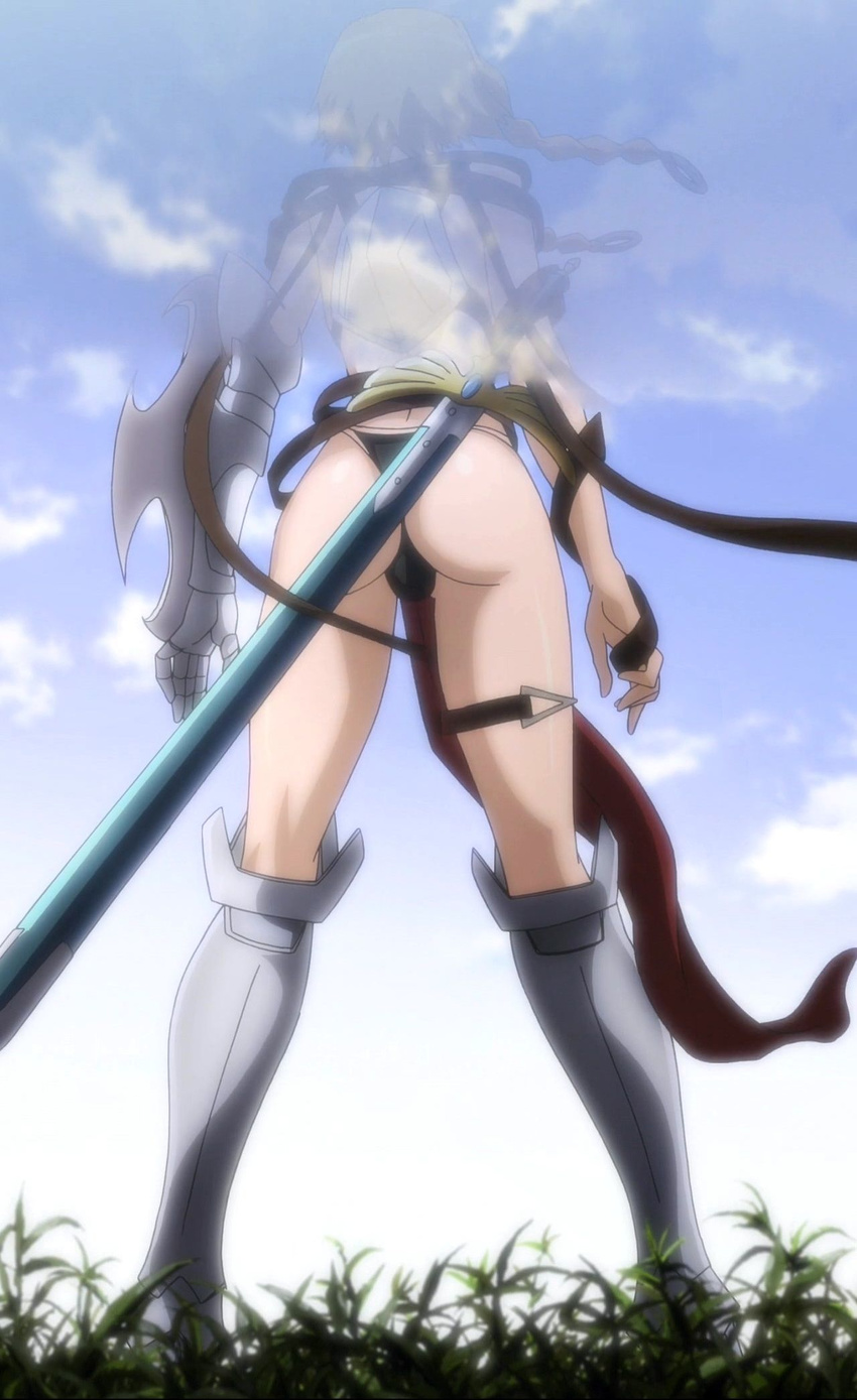 armor ass black_panties blonde_hair highres leina long_hair panties queen's_blade queen's_blade queen's_blade_rebellion queen's_blade_vanquished_queens screencap solo standing stitched thong underwear