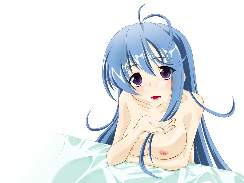 blue_hair breasts cum dagashiya long_hair nipples original s_kanojo white