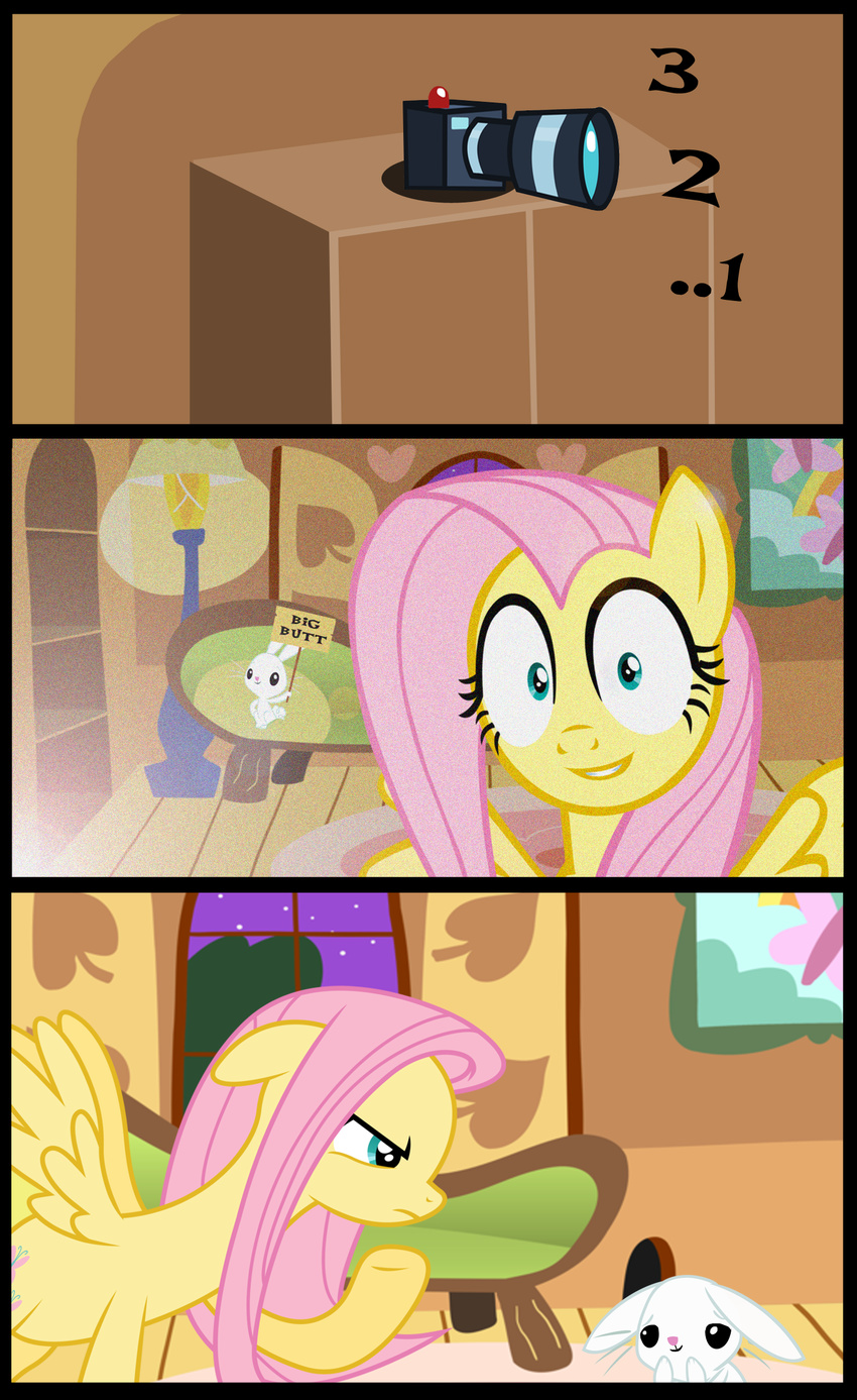 &gt;:( angel_(mlp) angry anthro clip clothing cloud costume crossover cutie_mark duo equine female flare-chaser fluttershy_(mlp) friendship_is_magic green_eyes hair home horse house humor long_hair mammal my_little_pony pegasus pink_hair room sign smile suit text wings