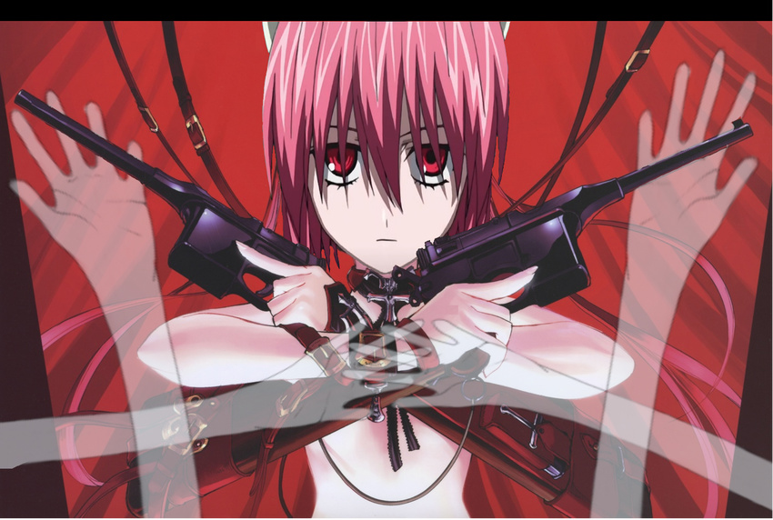 derivative_work elfen_lied gun handgun horns lucy mariko091 mauser_c96 pink_hair pistol vectors weapon