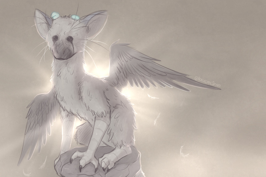 2018 colored_sketch digital_media_(artwork) feathered_wings feathers feral icelectricspyro sitting solo trico wings