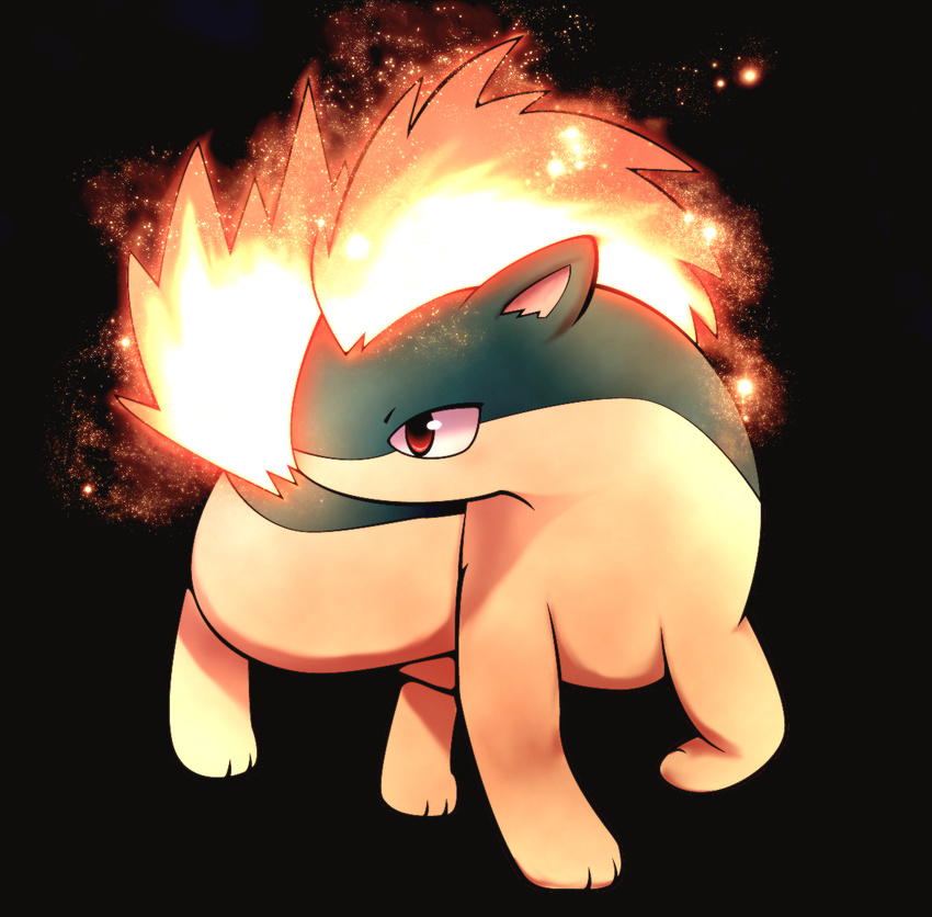 3_toes ambiguous_gender black_background cute feral fire mammal mustelid nintendo pixiv plain_background pok&#233;mon pok&eacute;mon porcupine quilava rag. red_eyes rodent shadow simple_background solo video_games weasel