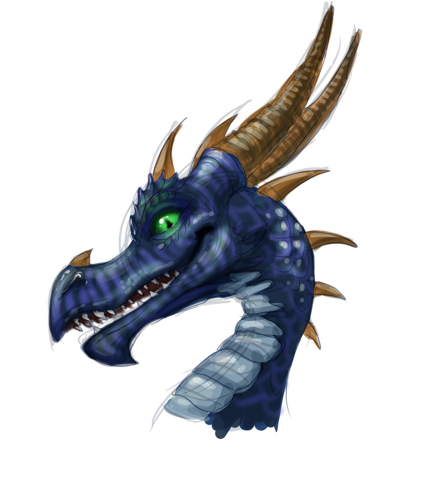 blue_scales dragon green_eyes horn looking_at_viewer male open_mouth scalie smile