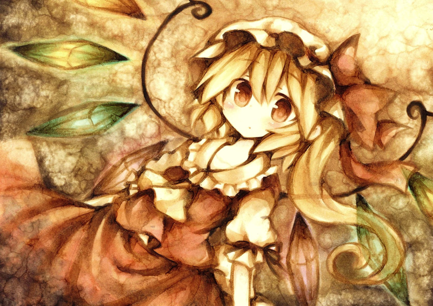 blonde_hair flandre_scarlet hat ponytail red_eyes touhou wings wiriam07