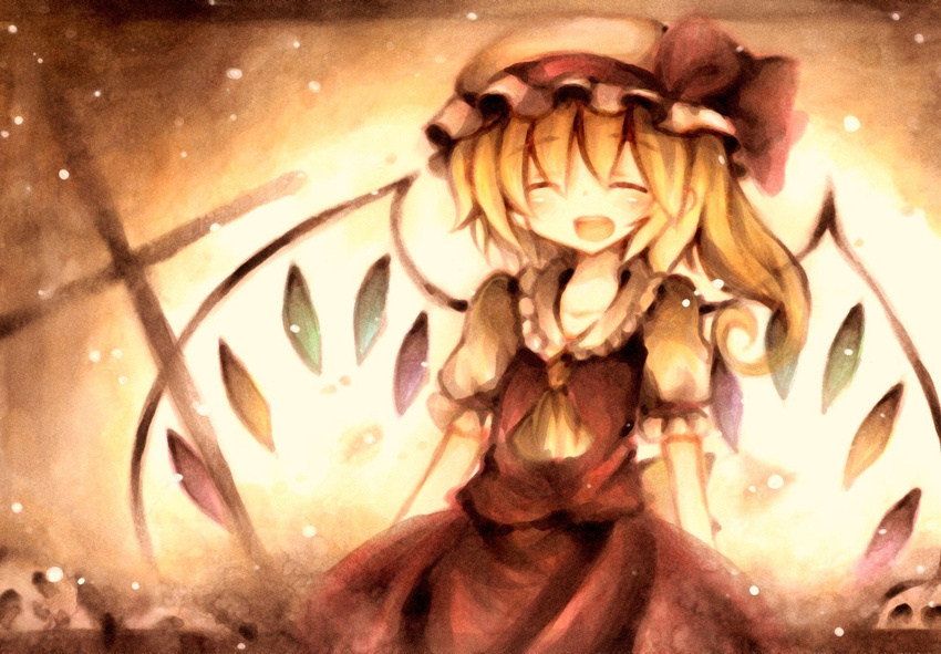 blonde_hair flandre_scarlet hat jpeg_artifacts touhou wings wiriam07