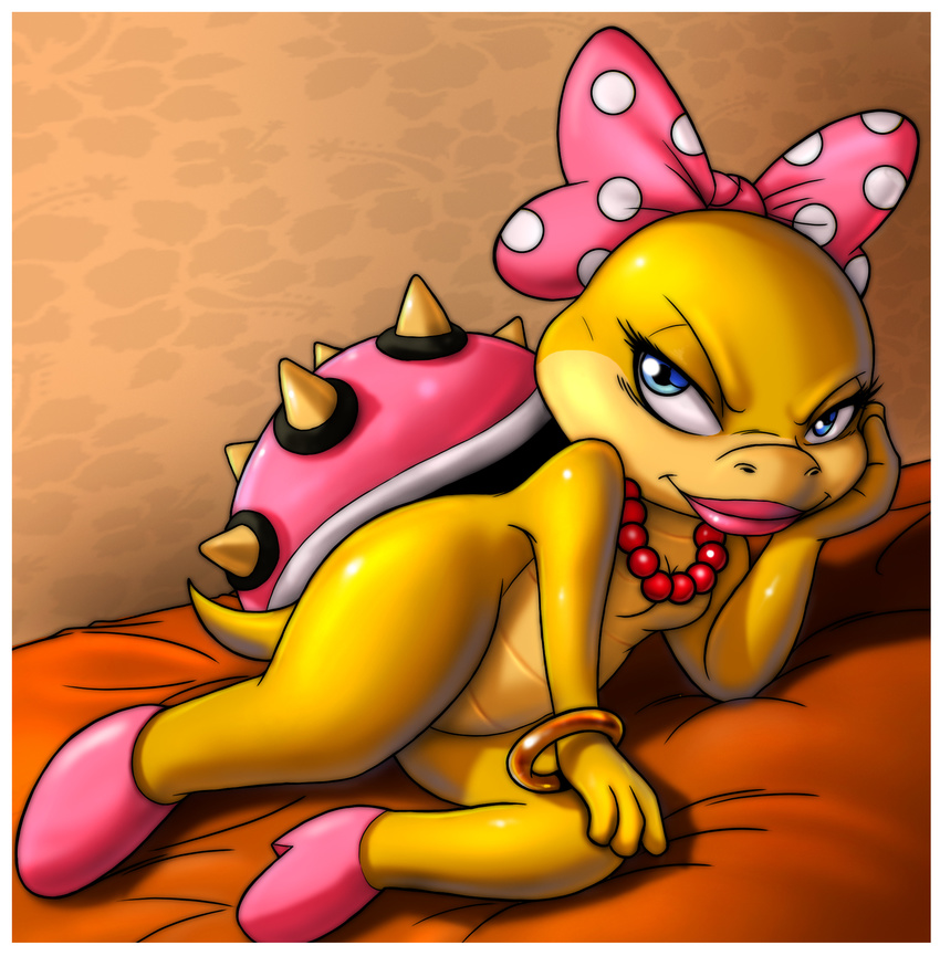 bow bracelet breasts cleavage clothed clothing female high_heel high_heels invalid_tag jewelry koopalings lips lipstick looking_at_viewer mario_bros necklace nintendo small_breasts solo spikes tallsimeon video_games wendy_o_koopa