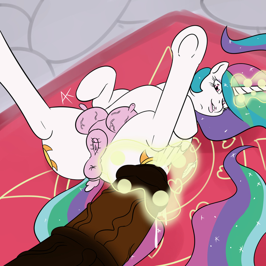 anus appelknekten breasts clitoral_winking clitoris cutie_mark dock duo equine erect_nipples feathers female feral friendship_is_magic fur hair hi_res hooves horn horse horsecock legs_up lips long_hair looking_at_viewer lying magic mammal multi-colored_hair my_little_pony nipples on_back one_eye_closed penis pink_eyes pony princess_celestia_(mlp) pussy smile solo_focus sparkles spread_legs spreading teats underhoof white_fur winged_unicorn wings wink