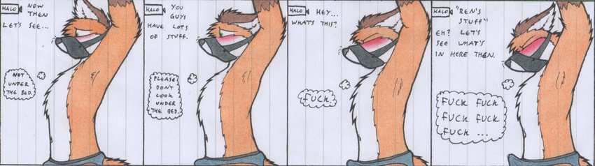 blush bondage bound bulge canine comic darren embarrassed erection eyes_closed fox gag gagged green_eyes invalid_color male mammal muzzle_(object) muzzled nude penis red_fox ren underwear wolfoxx