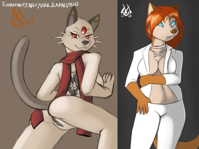 black_nose blue_eyes breasts brown_nose canine female fur hair lapinstein mammal nintendo orange_fur orange_hair persian pok&#233;mon pok&#233;morph pok&eacute;mon pussy red_eyes smile video_games