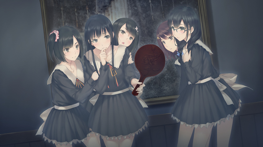 flowers_(game) game_cg glasses hanabishi_rikka innocent_grey kousaka_mayuri ribbons seifuku shirahane_suou sugina_miki