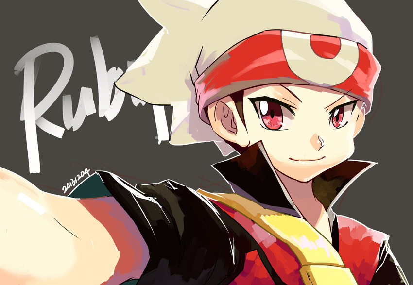 character_name dated ege_(597100016) hat highres male_focus pokemon pokemon_special red_eyes ruby_(pokemon) solo