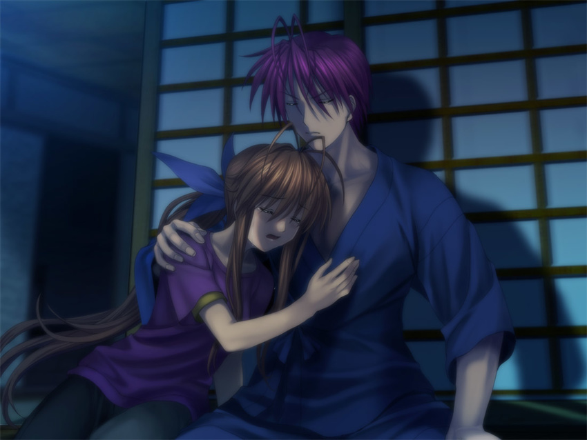 1girl antenna_hair bad_id bad_pixiv_id brown_hair clannad closed_eyes furukawa_akio furukawa_sanae long_hair mutsuki_(moonknives) purple_hair tears very_long_hair