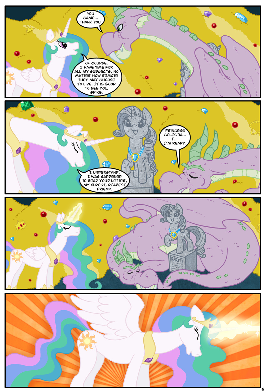 comic cutie_mark dragon equine female friendship_is_magic gold horn horse magic male mammal my_little_pony necklace old pony princess_celestia_(mlp) rarity_(mlp) scalie sculpture smile spike_(mlp) statue timmowarner treasure unicorn winged_unicorn wings
