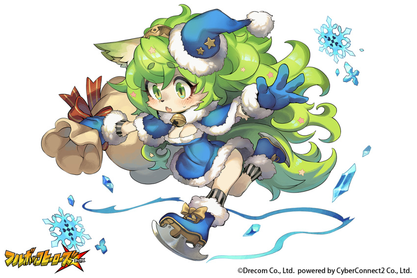 artist_request christmas christmas_clothes dog fullbokko_heroes furry green_eyes green_hair open_mouth solo