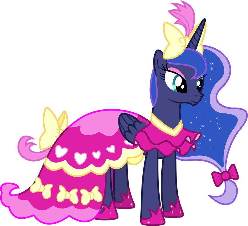 absurd_res alpha_channel blue_eyes blue_fur blue_hair bow dress equine female feral friendship_is_magic fur hair hair_bow hi_res horn horse mammal my_little_pony plain_background pony princess_luna_(mlp) royalty smile solo transparent_background two_tone_hair winged_unicorn wings