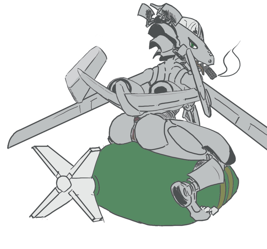 aeromorph aircraft airplane anus bomb butt engine female green_eyes living_aircraft looking_at_viewer presenting presenting_hindquarters pussy ranged_weapon redout sharp_teeth smoke teeth tongue weapon wings