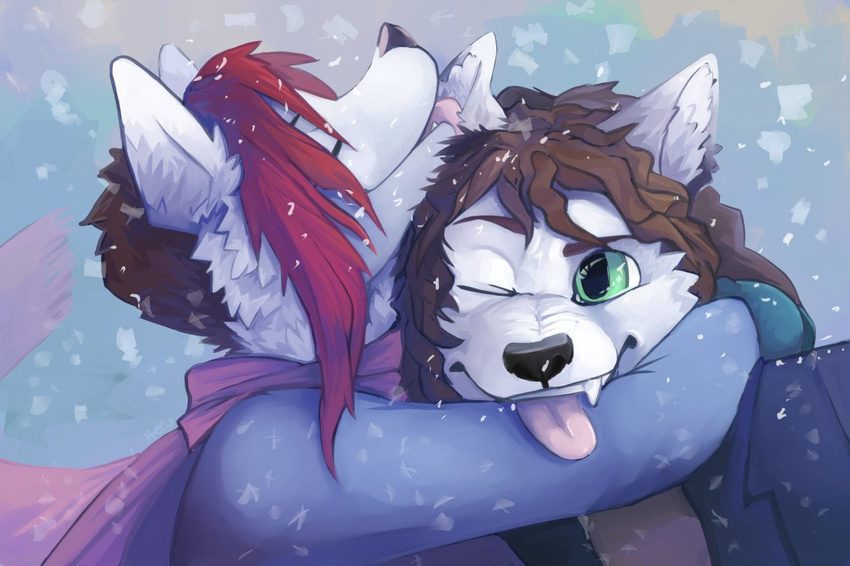 anthro brown_hair canine duo fur hair herutastic mammal tongue white_fur wolf