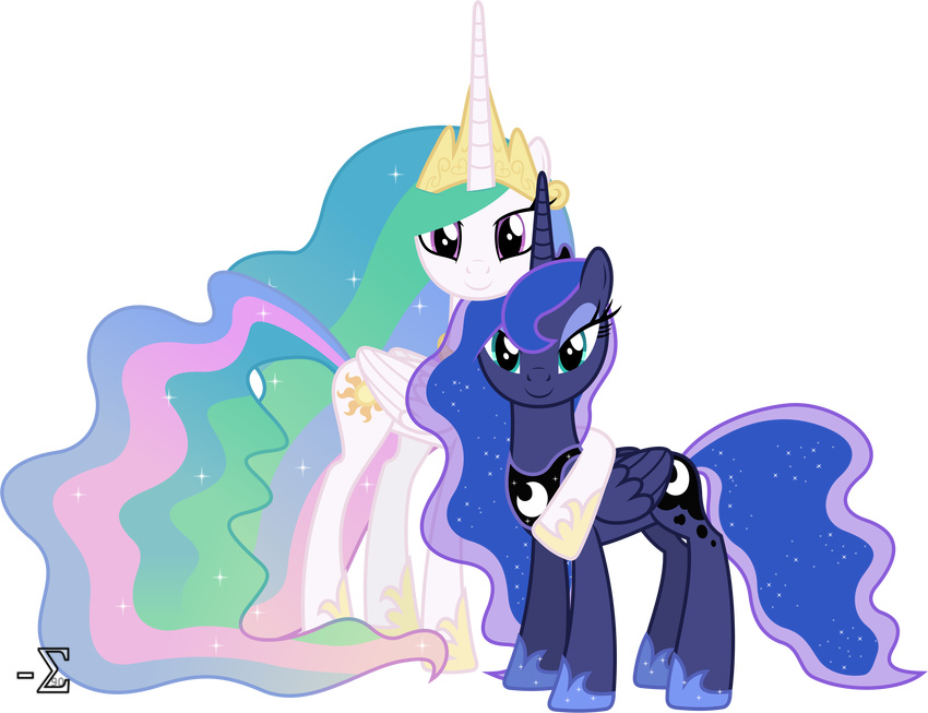 absurd_res absurdly_absurd_res alpha_channel blue_eyes blue_fur blue_hair cutie_mark duo equine female feral friendship_is_magic fur hair hi_res horn horse long_hair looking_at_viewer mammal multi-colored_hair my_little_pony plain_background pony princess_celestia_(mlp) princess_luna_(mlp) purple_eyes royalty transparent_background two_tone_hair white_fur winged_unicorn wings