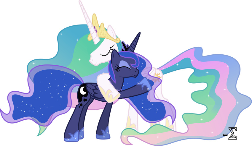 absurd_res absurdly_absurd_res alpha_channel blue_fur blue_hair cutie_mark duo equine eyes_closed female feral friendship_is_magic fur hair hi_res horn horse hug mammal multi-colored_hair my_little_pony plain_background pony princess_celestia_(mlp) princess_luna_(mlp) smile transparent_background two_tone_hair white_fur winged_unicorn wings