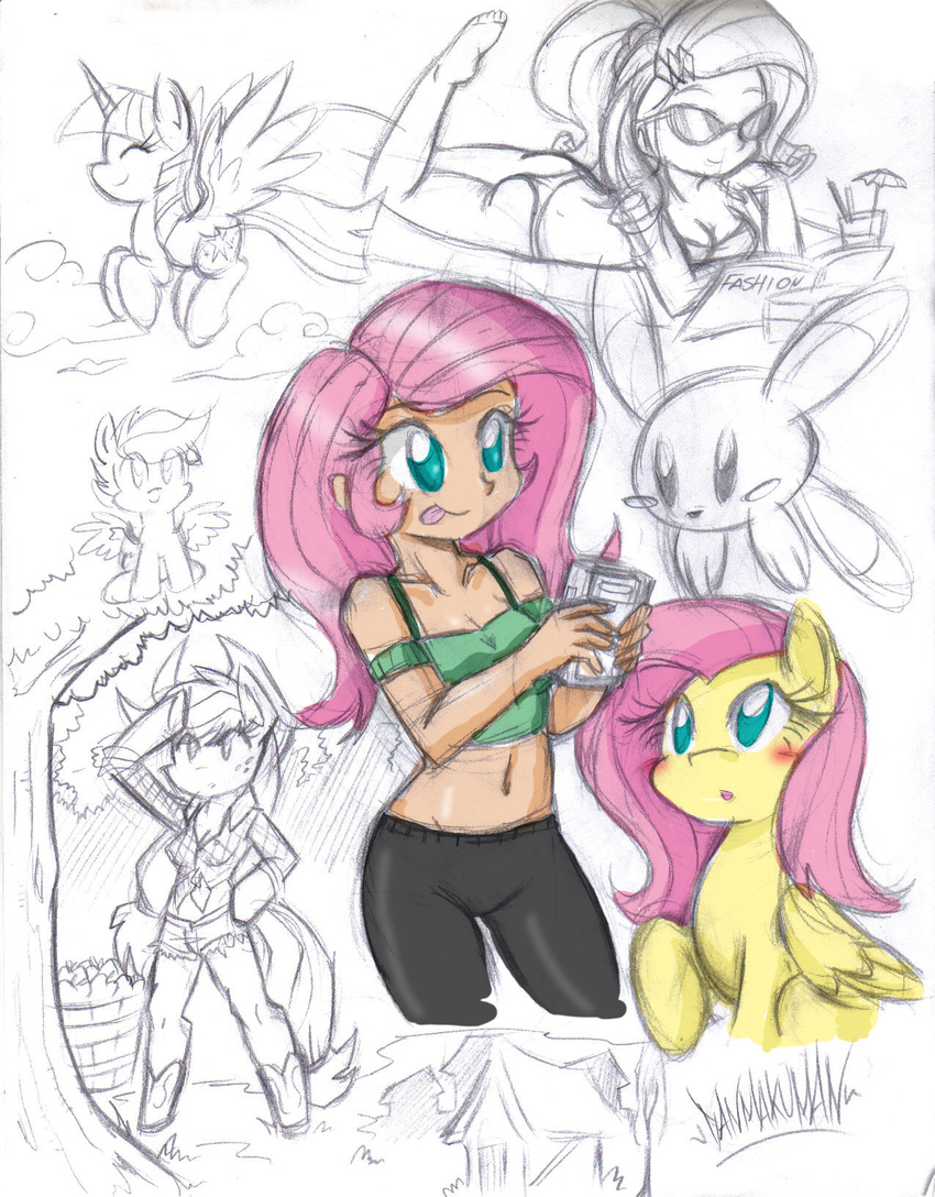 anthro anthrofied apple applejack_(mlp) basket bikini black_and_white blue_eyes blush breasts cleavage clothed clothign clothing cloud cutie_mark danmakuman drink equine eyewear female fluttershy_(mlp) flying friendship_is_magic fruit gameboy glass glasses grass horn house human humanized lagomorph lying magazine mammal monochrome my_little_pony navel pegasus rabbit rarity_(mlp) scootaloo_(mlp) shirt sitting sketch sky straw sunglasses swimsuit tongue tongue_out towel twilight_sparkle_(mlp) umbrella winged_unicorn wings